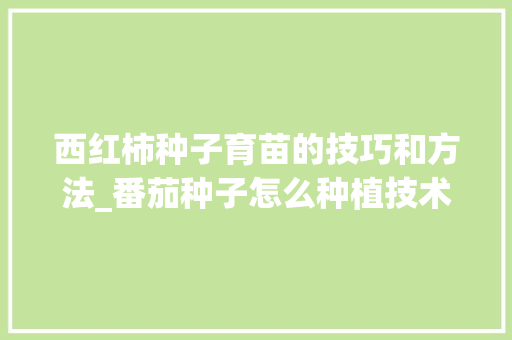 西红柿种子育苗的技巧和方法_番茄种子怎么种植技术视频 西红柿种子育苗的技巧和方法_番茄种子怎么种植技术视频 土壤施肥