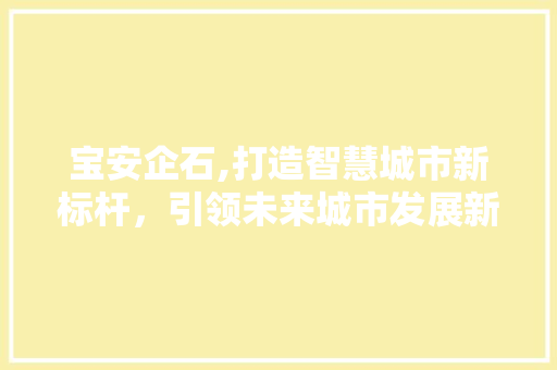 宝安企石,打造智慧城市新标杆，引领未来城市发展新方向