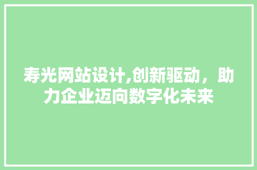 寿光网站设计,创新驱动，助力企业迈向数字化未来