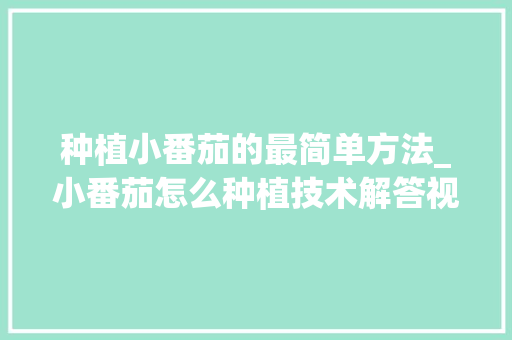种植小番茄的最简单方法_小番茄怎么种植技术解答视频 种植小番茄的最简单方法_小番茄怎么种植技术解答视频 农业常识