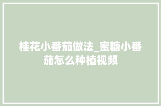 桂花小番茄做法_蜜糖小番茄怎么种植视频 土壤施肥 桂花小番茄做法_蜜糖小番茄怎么种植视频 桂花小番茄做法_蜜糖小番茄怎么种植视频 土壤施肥