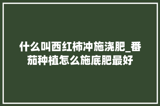 什么叫西红柿冲施浇肥_番茄种植怎么施底肥最好