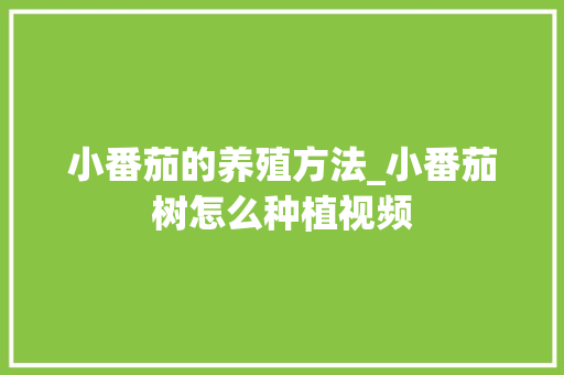 小番茄的养殖方法_小番茄树怎么种植视频 小番茄的养殖方法_小番茄树怎么种植视频 植物种类