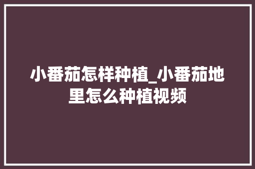 小番茄怎样种植_小番茄地里怎么种植视频 小番茄怎样种植_小番茄地里怎么种植视频 土壤施肥