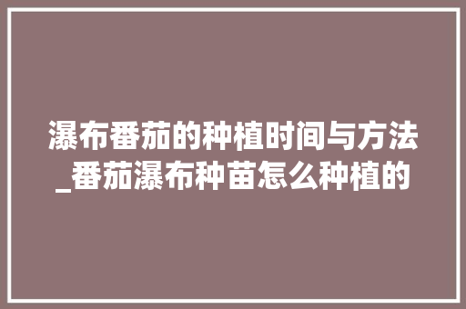 瀑布番茄的种植时间与方法_番茄瀑布种苗怎么种植的视频