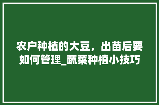 农户种植的大豆，出苗后要如何管理_蔬菜种植小技巧黄豆怎么种 农户种植的大豆，出苗后要如何管理_蔬菜种植小技巧黄豆怎么种 农业常识