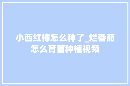 小西红柿怎么种了_烂番茄怎么育苗种植视频 小西红柿怎么种了_烂番茄怎么育苗种植视频 番茄种植技巧