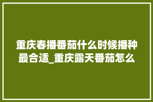 重庆春播番茄什么时候播种最合适_重庆露天番茄怎么种植的