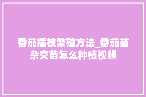 番茄插枝繁殖方法_番茄苗杂交苗怎么种植视频 番茄插枝繁殖方法_番茄苗杂交苗怎么种植视频 农业常识