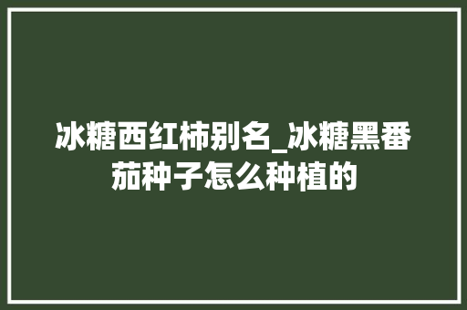 冰糖西红柿别名_冰糖黑番茄种子怎么种植的
