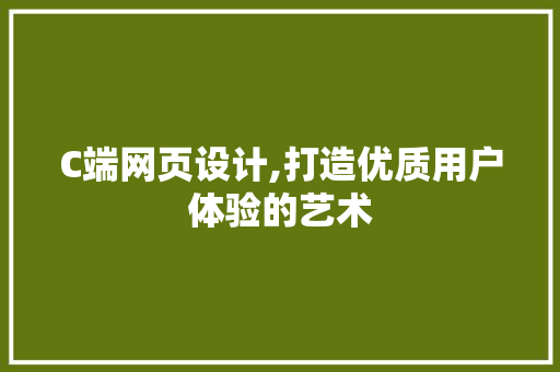 C端网页设计,打造优质用户体验的艺术