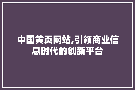 中国黄页网站,引领商业信息时代的创新平台