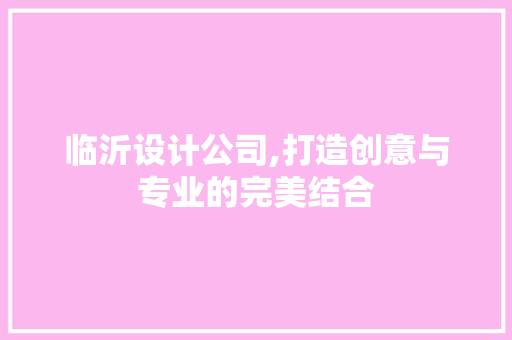 临沂设计公司,打造创意与专业的完美结合