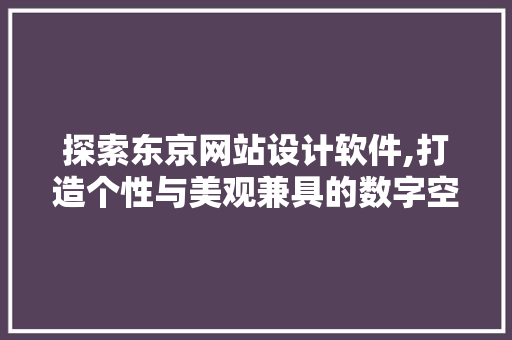 探索东京网站设计软件,打造个性与美观兼具的数字空间