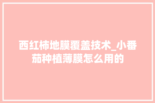 西红柿地膜覆盖技术_小番茄种植薄膜怎么用的