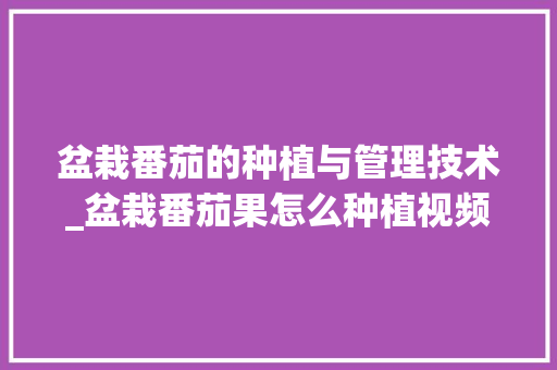 盆栽番茄的种植与管理技术_盆栽番茄果怎么种植视频 盆栽番茄的种植与管理技术_盆栽番茄果怎么种植视频 种植技巧