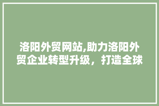 洛阳外贸网站,助力洛阳外贸企业转型升级，打造全球市场新名片