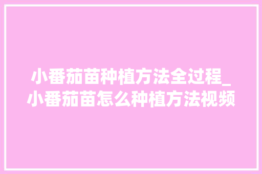 小番茄苗种植方法全过程_小番茄苗怎么种植方法视频 小番茄苗种植方法全过程_小番茄苗怎么种植方法视频 农业常识