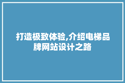 打造极致体验,介绍电梯品牌网站设计之路
