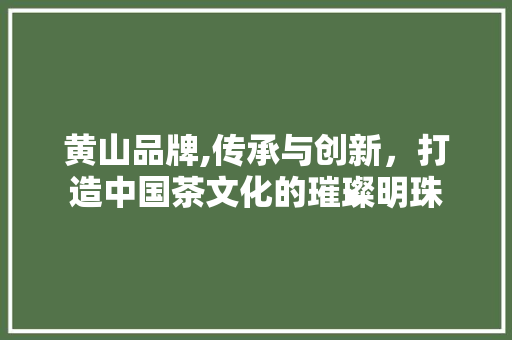 黄山品牌,传承与创新，打造中国茶文化的璀璨明珠