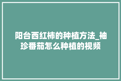 阳台西红柿的种植方法_袖珍番茄怎么种植的视频 阳台西红柿的种植方法_袖珍番茄怎么种植的视频 农业常识