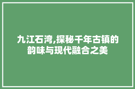 九江石湾,探秘千年古镇的韵味与现代融合之美