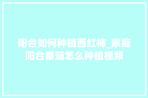 阳台如何种植西红柿_家庭阳台番茄怎么种植视频