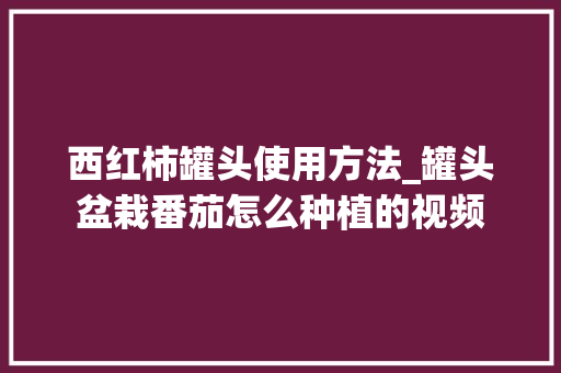 西红柿罐头使用方法_罐头盆栽番茄怎么种植的视频