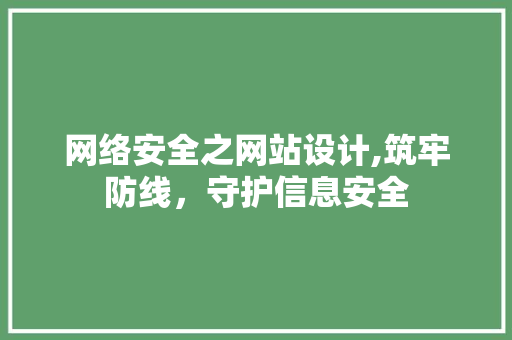网络安全之网站设计,筑牢防线，守护信息安全