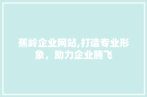 蕉岭企业网站,打造专业形象，助力企业腾飞