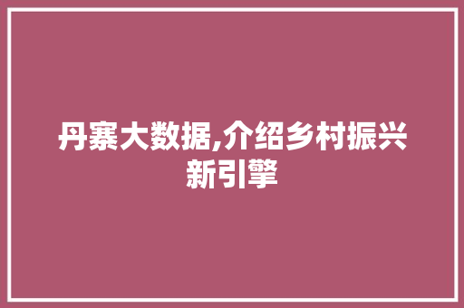 丹寨大数据,介绍乡村振兴新引擎