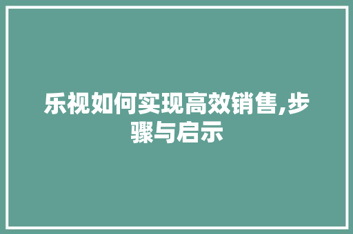 乐视如何实现高效销售,步骤与启示