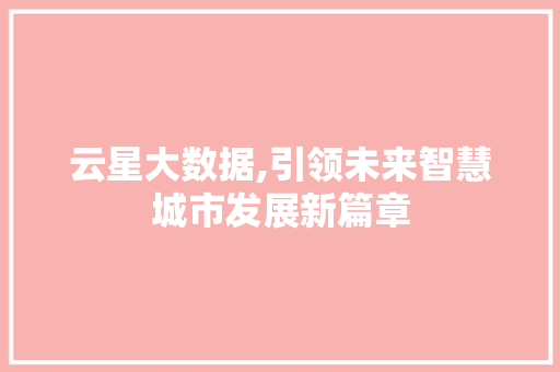 云星大数据,引领未来智慧城市发展新篇章