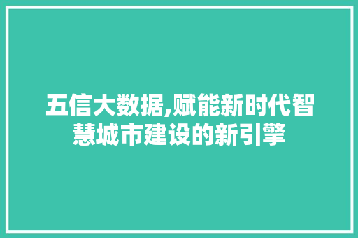 五信大数据,赋能新时代智慧城市建设的新引擎 种植技巧