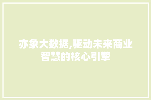 亦象大数据,驱动未来商业智慧的核心引擎