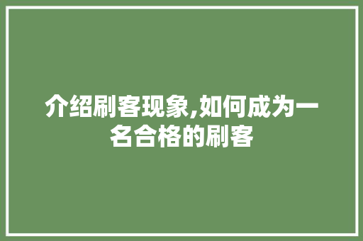 介绍刷客现象,如何成为一名合格的刷客