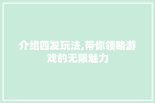 介绍四发玩法,带你领略游戏的无限魅力