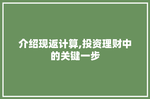 介绍现返计算,投资理财中的关键一步