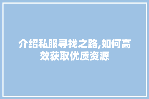 介绍私服寻找之路,如何高效获取优质资源