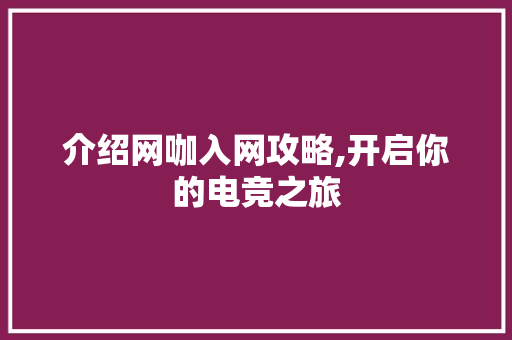 介绍网咖入网攻略,开启你的电竞之旅