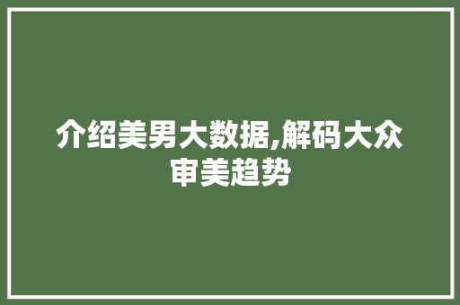 介绍美男大数据,解码大众审美趋势