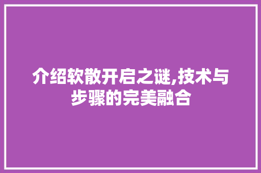 介绍软散开启之谜,技术与步骤的完美融合