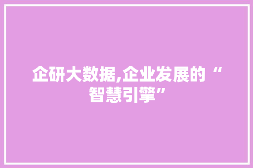 企研大数据,企业发展的“智慧引擎” 企研大数据,企业发展的“智慧引擎”