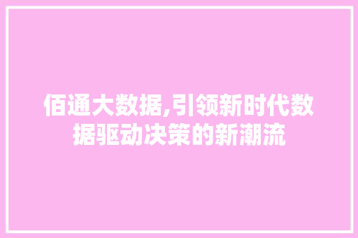 佰通大数据,引领新时代数据驱动决策的新潮流
