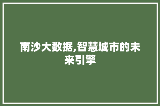 南沙大数据,智慧城市的未来引擎