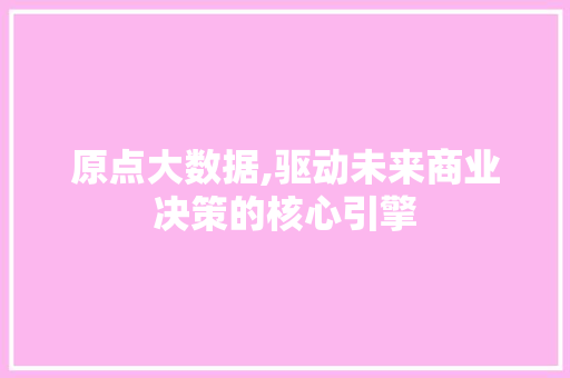 原点大数据,驱动未来商业决策的核心引擎 原点大数据,驱动未来商业决策的核心引擎
