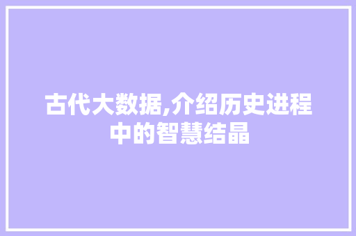 古代大数据,介绍历史进程中的智慧结晶