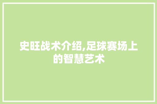 史旺战术介绍,足球赛场上的智慧艺术 种植技巧