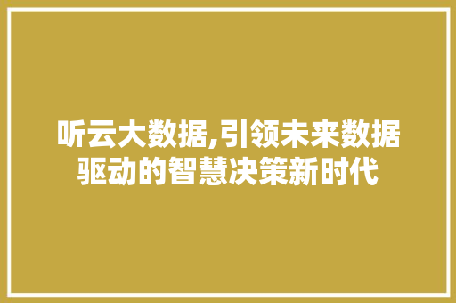 听云大数据,引领未来数据驱动的智慧决策新时代