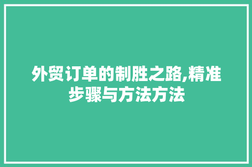 外贸订单的制胜之路,精准步骤与方法方法